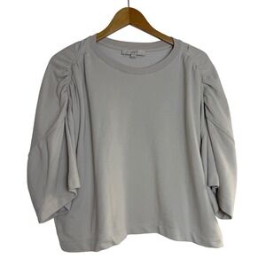 LOFT‎ Beige Gathered Sleeve Crewneck Sweatshirt Pullover Top Women's Size L